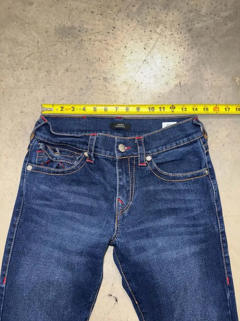 True Religion Men's Rocco Relaxed Skinny Jeans Size 30 Dark Blue Red Contrast St